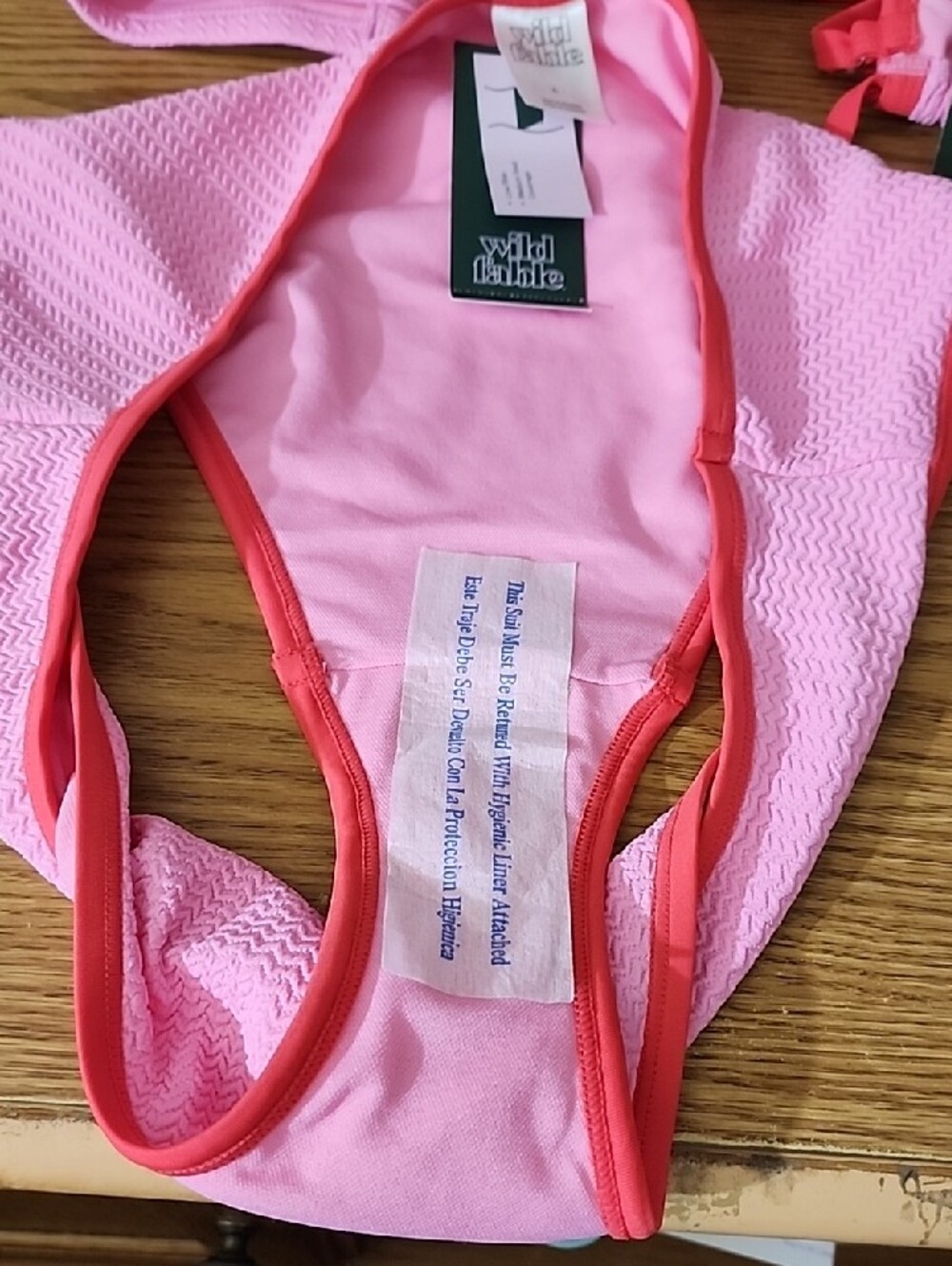 wild fable Pink Two-Piece Textured Bikini with Bright Pink Trim - Picture 4 of 6